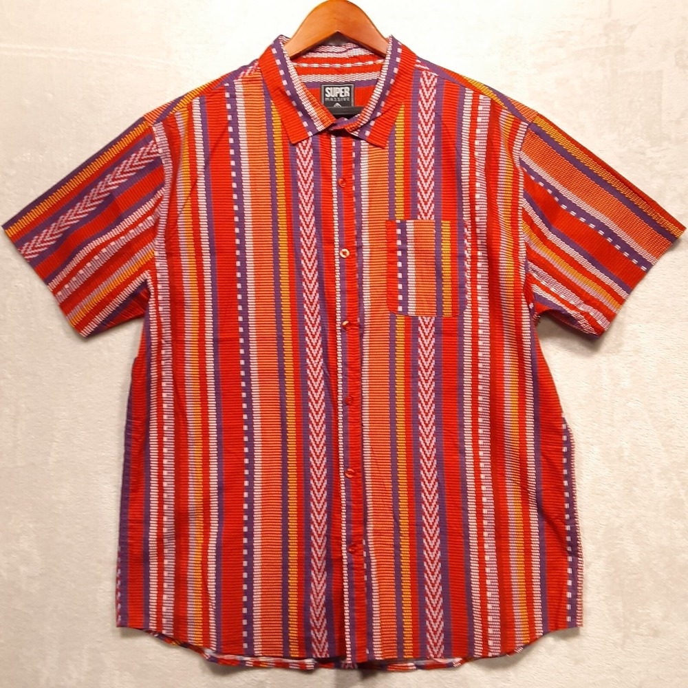 Super Massive Mens Short Sleeve Button Shirt Sz.XL/Red/Check/Retro Style